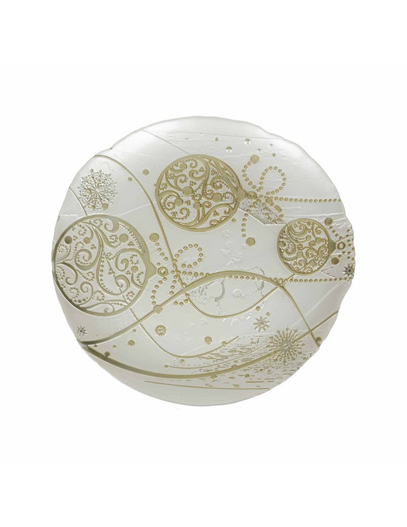 Piatto Regalomagia Bianco/Oro Cm 32 Vetro Brandani