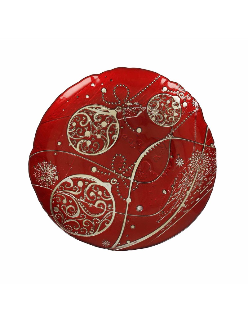 Piatto Regalomagia Rosso/Oro Cm 32 Vetro Brandani