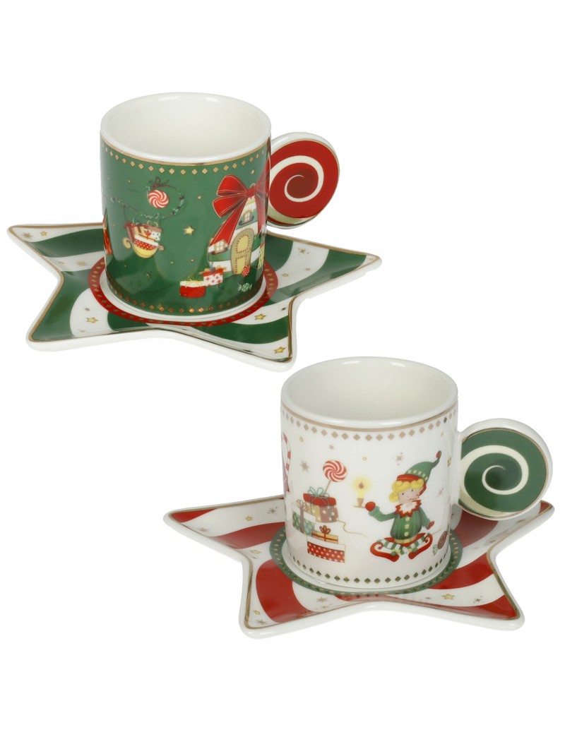 Tazza Elfomagia Bianco/Verde Set 2 Pz New Bone China Brandani