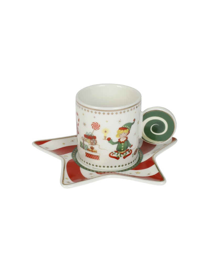 Tazza Elfomagia Bianco/Verde Set 2 Pz New Bone China Brandani