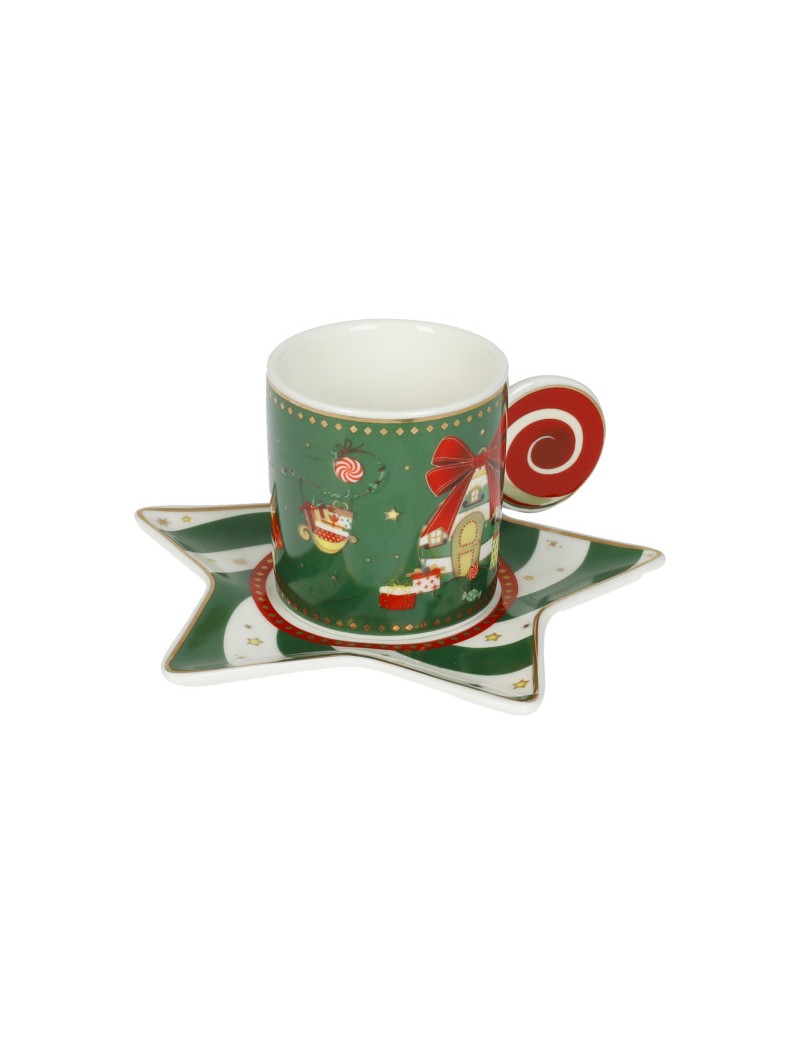 Tazza Elfomagia Bianco/Verde Set 2 Pz New Bone China Brandani