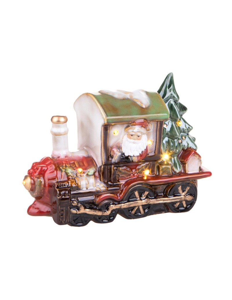 Babbo Natale Su Locomotiva C/Led Porcellana Brandani