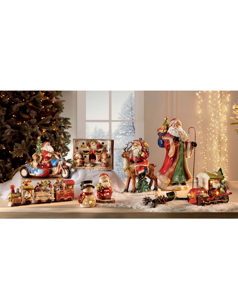 Babbo Natale Su Locomotiva C/Led Porcellana Brandani