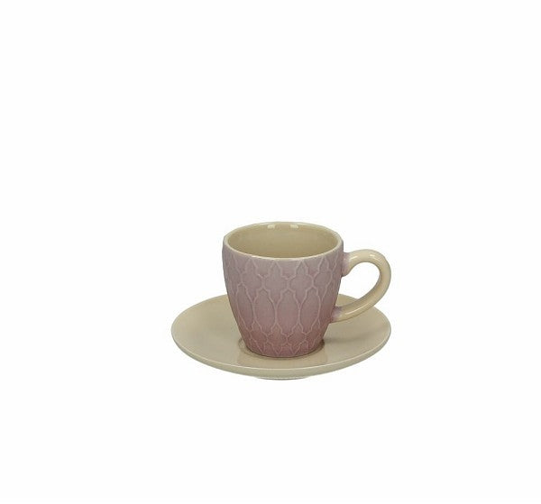 6 Tazze Caffe` Con Piattino Relief Cool-Rosa & Avo Tognana