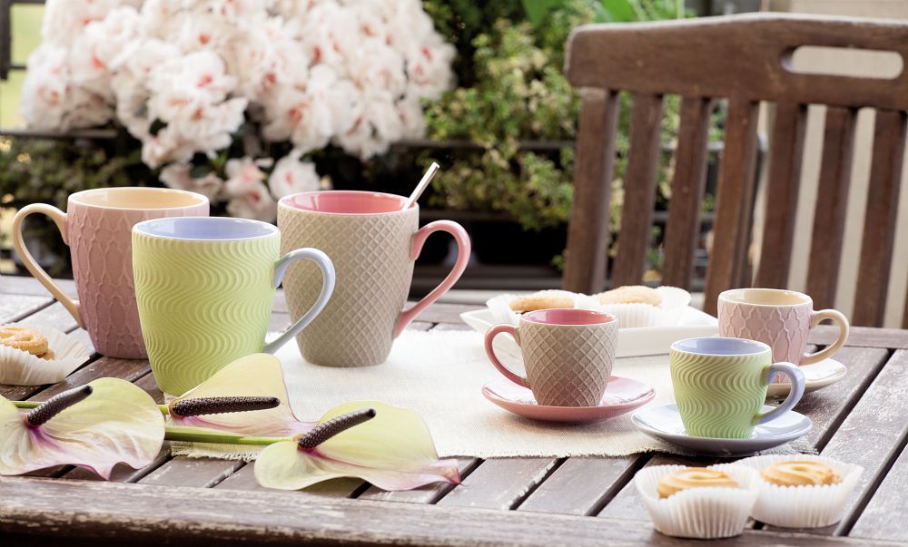 6 Tazze Caffe` Con Piattini Relief Cool-Tor Tognana