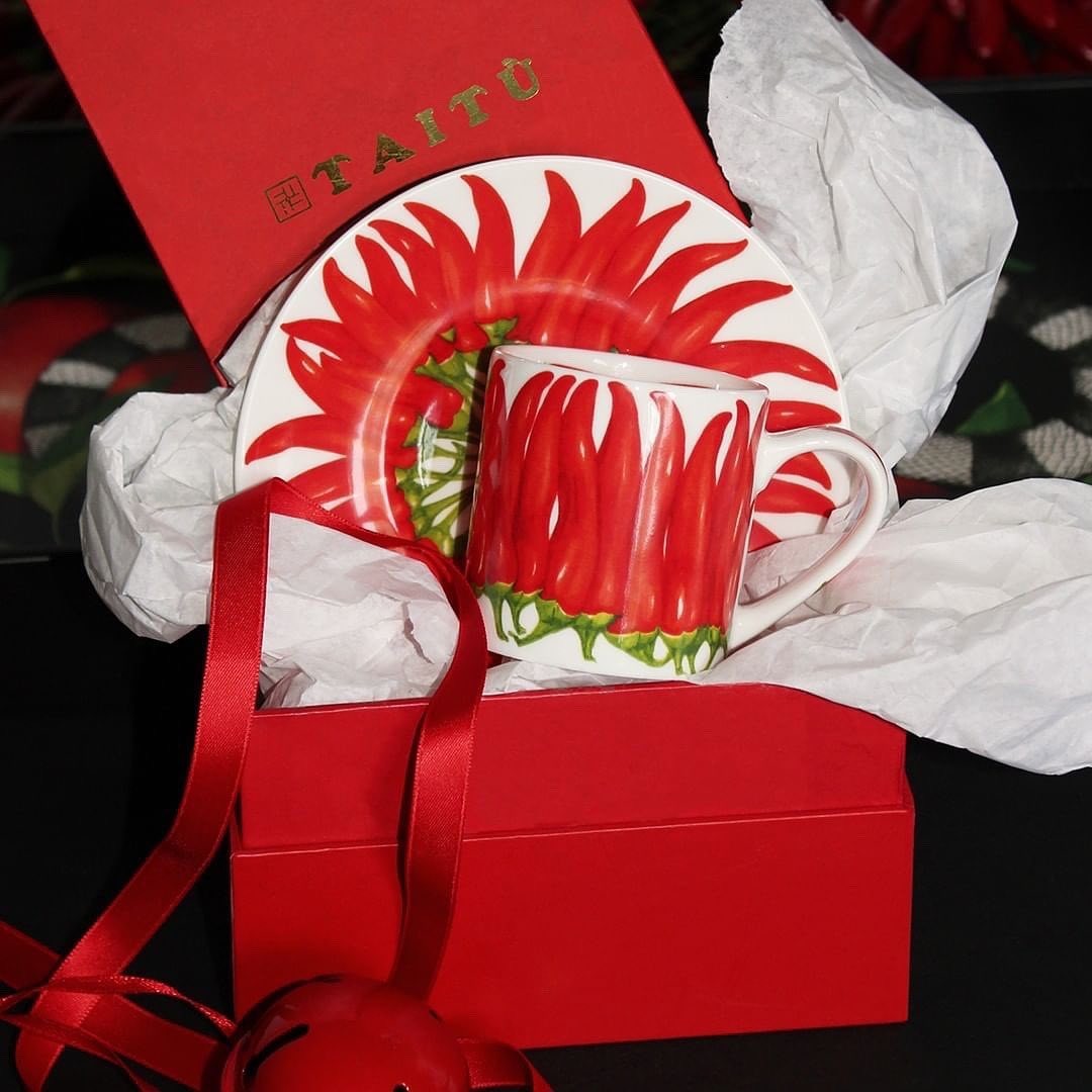 Red Pepper Set 4 Tazze Espresso Con Piattino Taitu Taitu