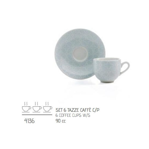 Set 6 Tz Caffè; Con Piattino Azzurra Porcellana Evviva Evviva