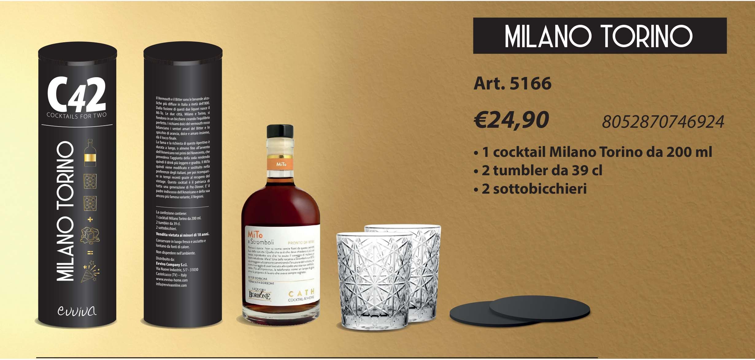 Set Cocktail Per Due, 2 Bicchieri, 2 Sottobicchieri, 2 Dosi Mi-To C42 Evviva Evviva