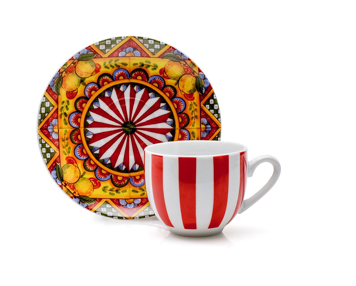 Set 6 Tazze Caffè  C/Piattino  Etna Evviva Evviva