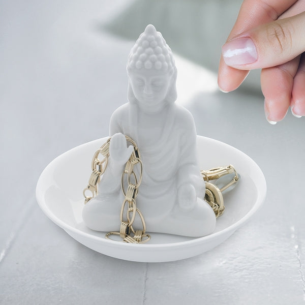 Porta Anelli Buddha Bianco Ceramica Balvi