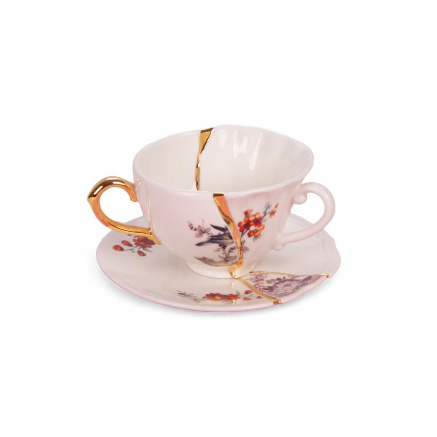 Set Da Te Con Tazza E Piattino In Porcellana E Oro Kintsugi #1 Seletti