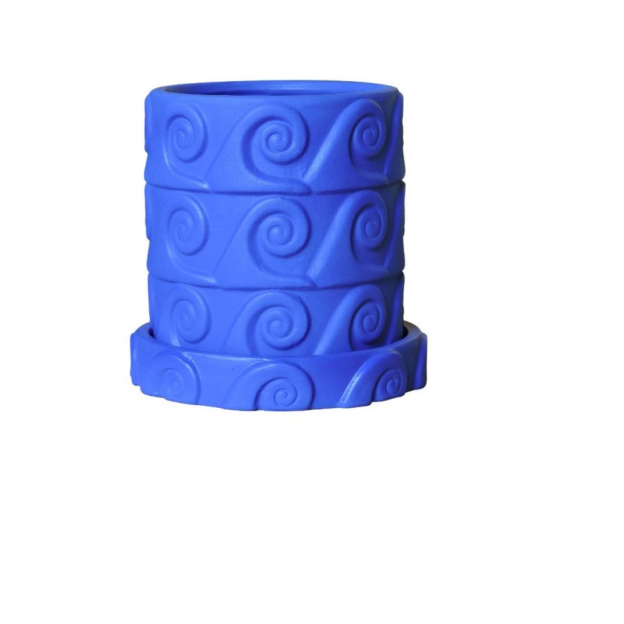Vaso E Sottovaso In Terracotta Onda Ø Cm.23,5 H.23 - Blu Seletti