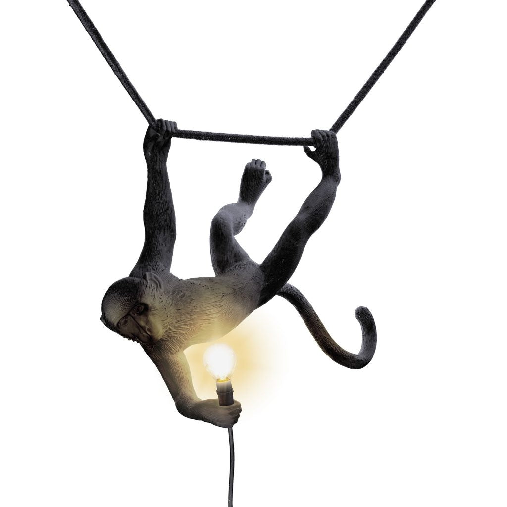 Lampada In Resina Monkey Lamp-Outdoor-Black Cm.59X40 H.44 - Swing Seletti