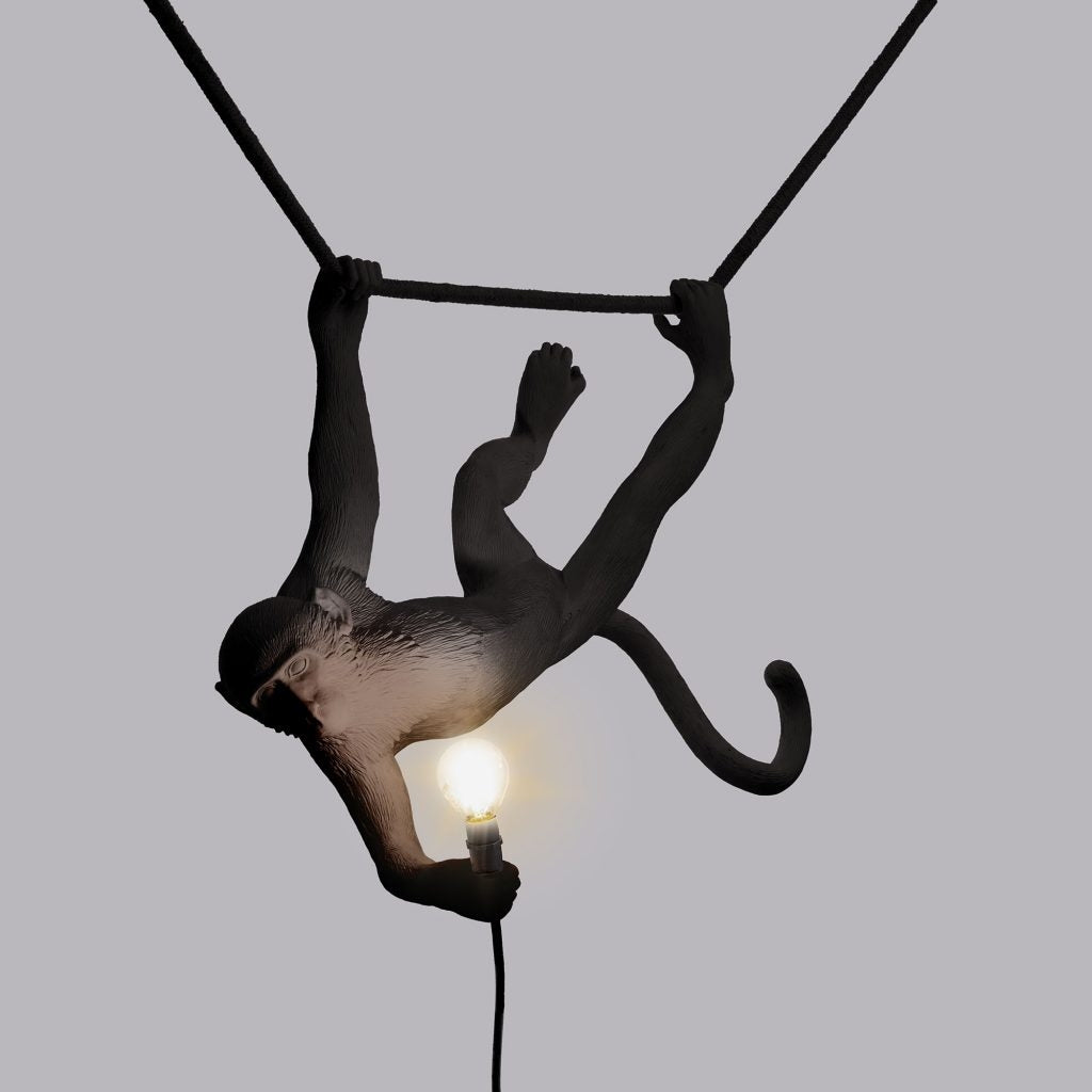 Lampada In Resina Monkey Lamp-Outdoor-Black Cm.59X40 H.44 - Swing Seletti