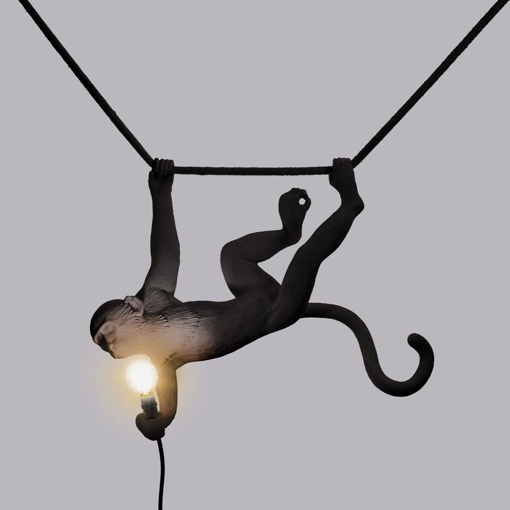 Lampada In Resina Monkey Lamp-Outdoor-Black Cm.59X40 H.44 - Swing Seletti