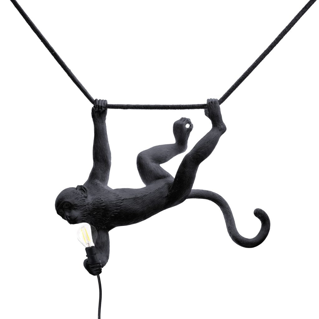 Lampada In Resina Monkey Lamp-Outdoor-Black Cm.59X40 H.44 - Swing Seletti