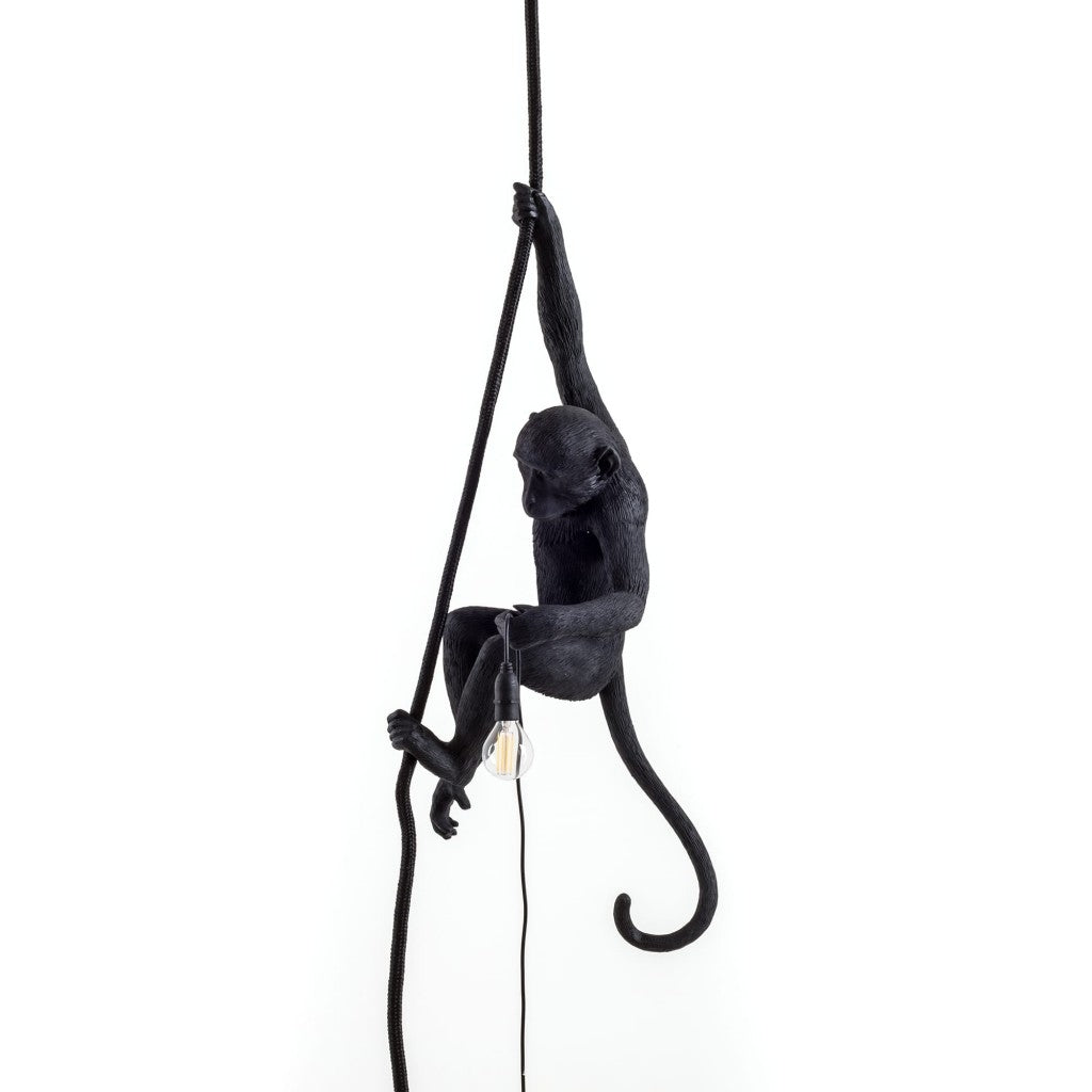 Lampada In Resina Monkey Lamp-Outdoor-Black Cm.37X25 H.76,5-Con Corda Seletti