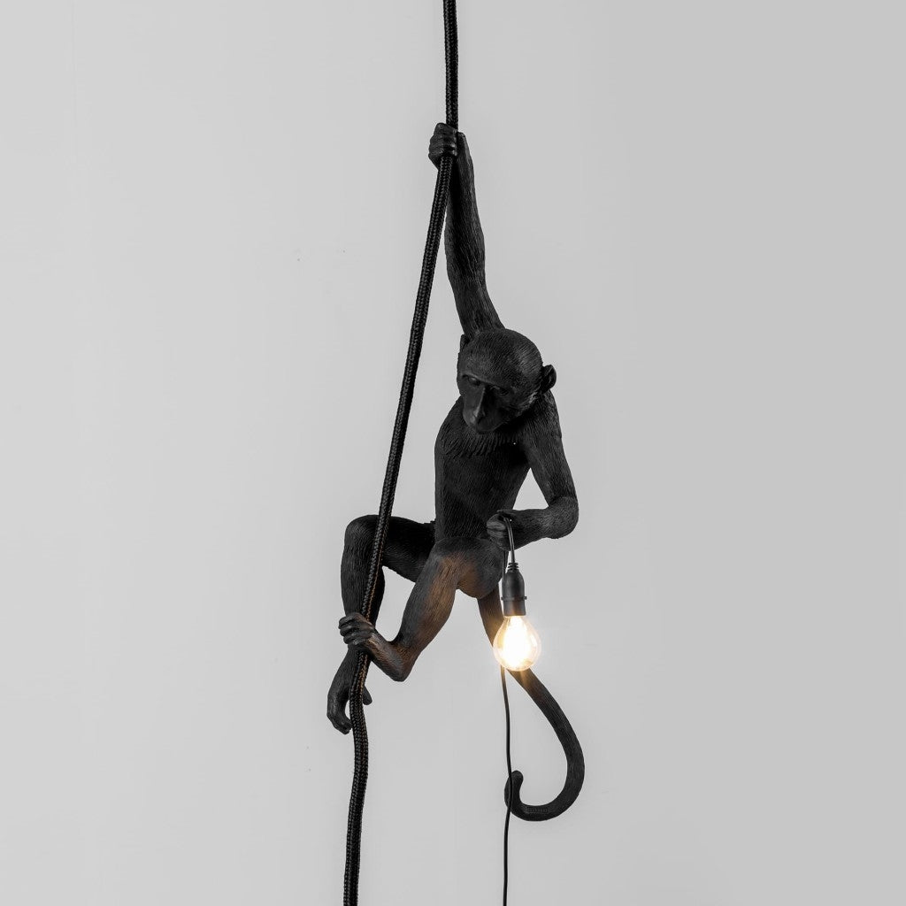 Lampada In Resina Monkey Lamp-Outdoor-Black Cm.37X25 H.76,5-Con Corda Seletti