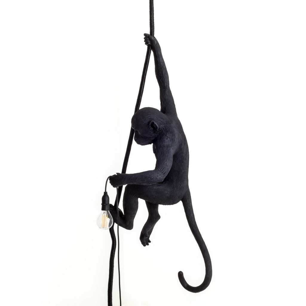 Lampada In Resina Monkey Lamp-Outdoor-Black Cm.37X25 H.76,5-Con Corda Seletti