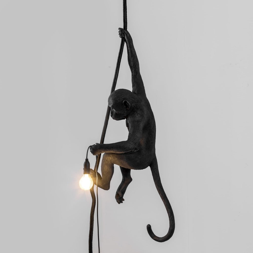 Lampada In Resina Monkey Lamp-Outdoor-Black Cm.37X25 H.76,5-Con Corda Seletti