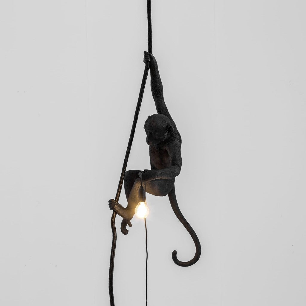 Lampada In Resina Monkey Lamp-Outdoor-Black Cm.37X25 H.76,5-Con Corda Seletti