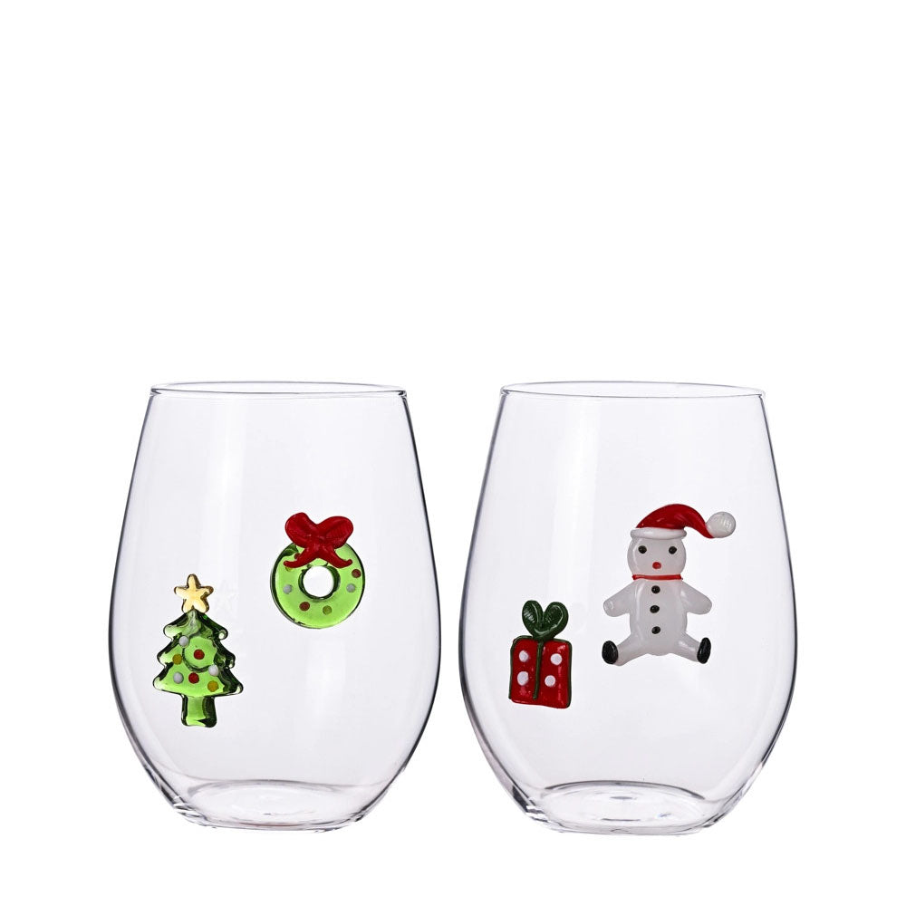 Bicchiere W Il Natale Soggetti Natalizi Assortiti Set 2 Pz Vetro Brandani