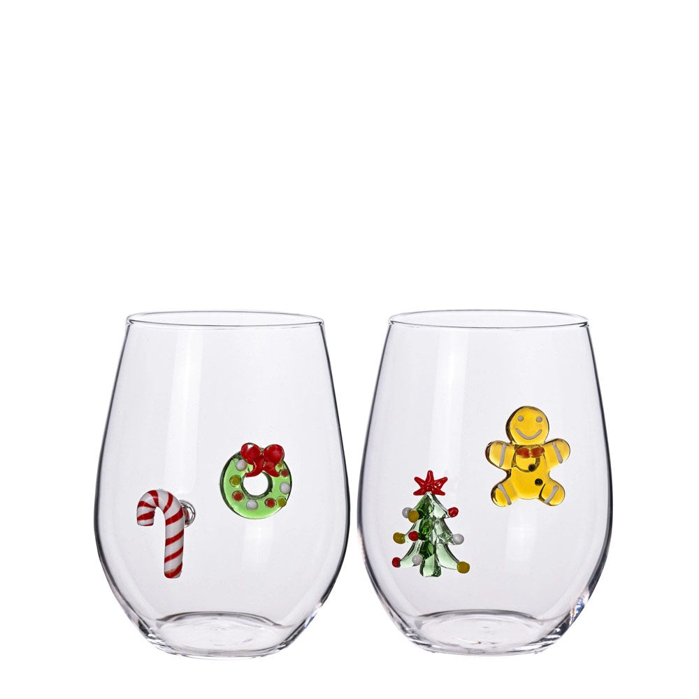 Bicchiere W Il Natale Soggetti Natalizi Assortiti Set 2 Pz Vetro Brandani