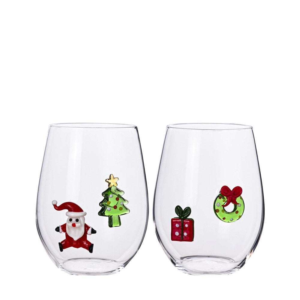 Bicchiere W Il Natale Soggetti Natalizi Assortiti Set 2 Pz Vetro Brandani