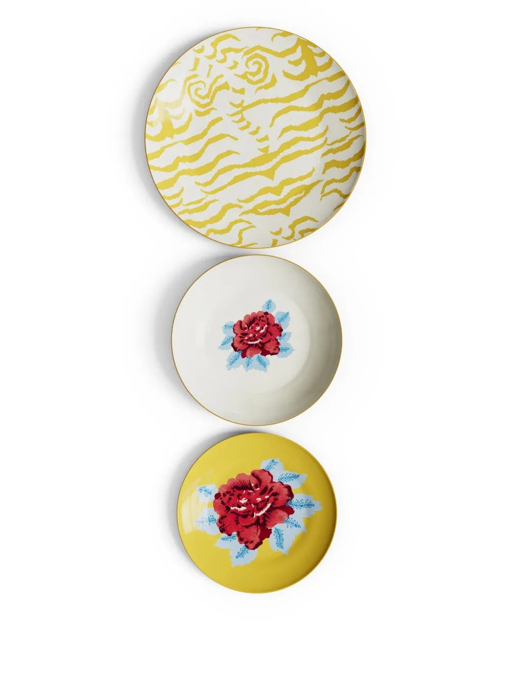 Table Set Plate X 3 Porcelain Indian Tiger Red Unica Lisa Corti