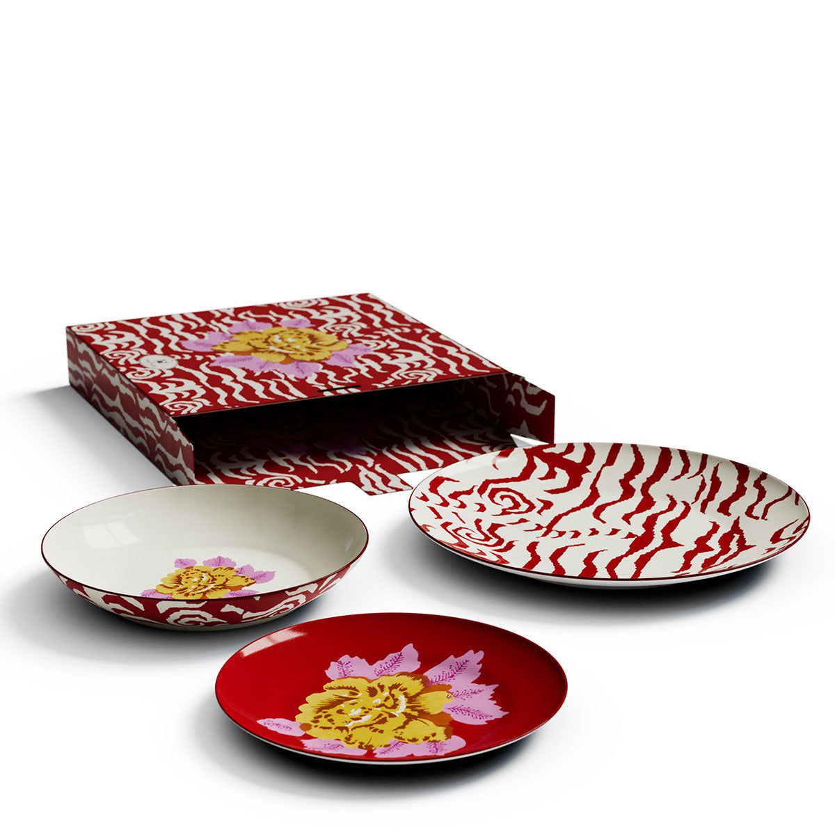 Set 3 piatti Indian Tiger Red Unica Lisa Corti