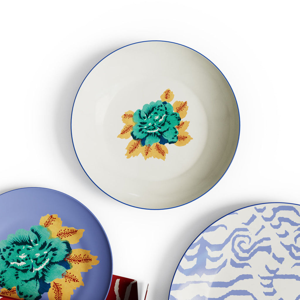 Table Set Plate 3X Porcelain Indian Tiger Pervinch Unica Lisa Corti