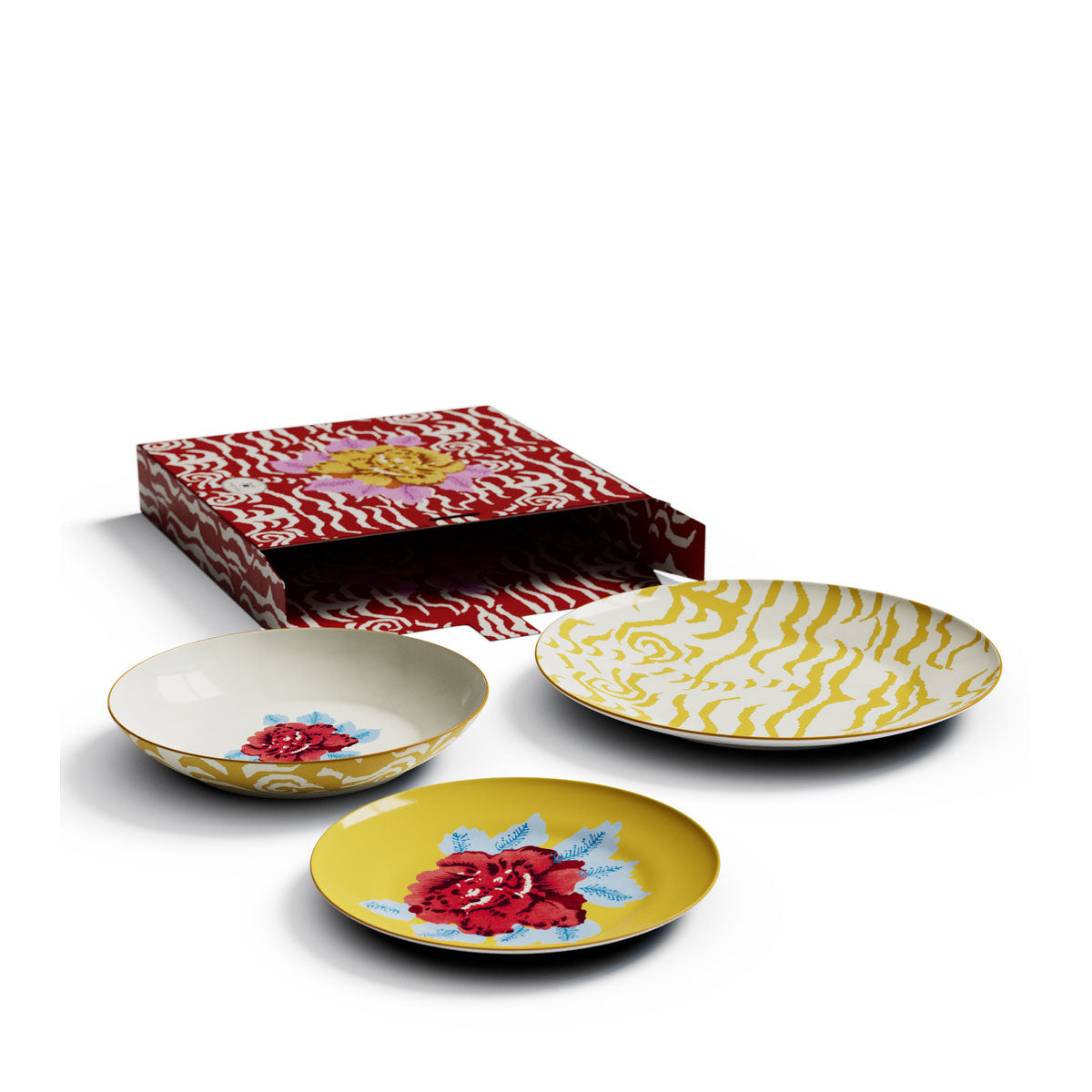 Set di 3 piatti Indian Tiger Gold Unica Lisa Corti