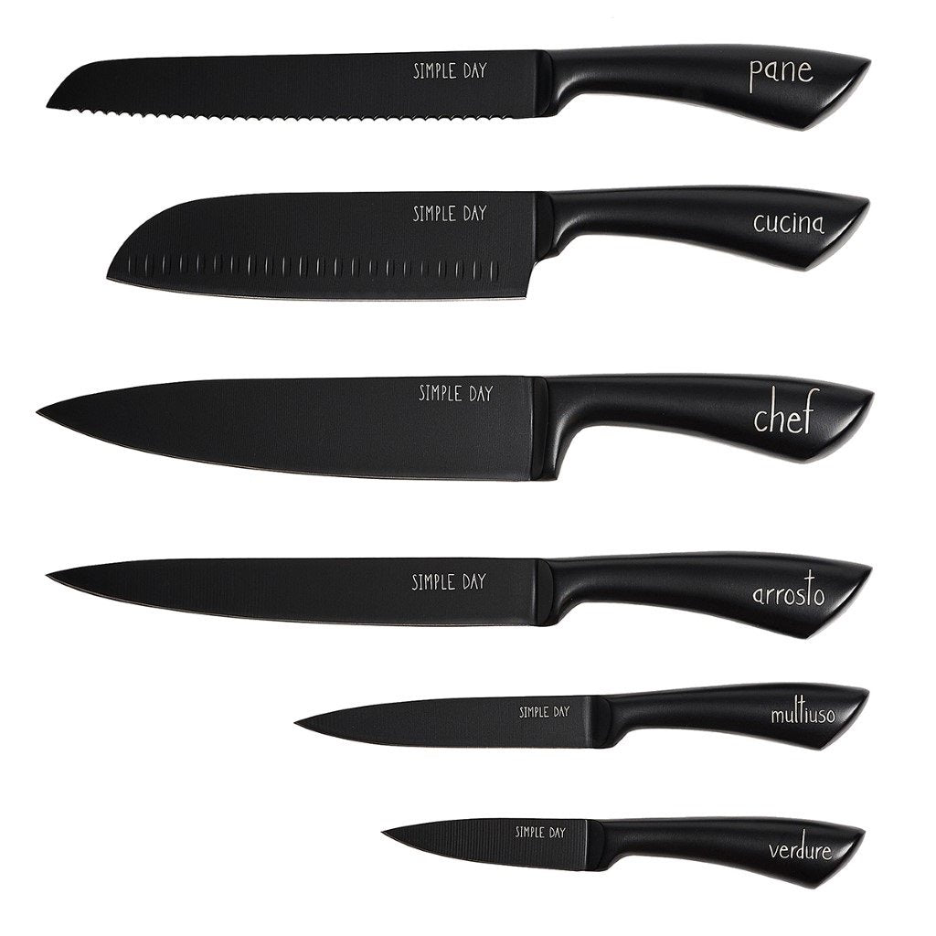 Set 6 Coltelli Cucina Funzioni Nero Simple Day
