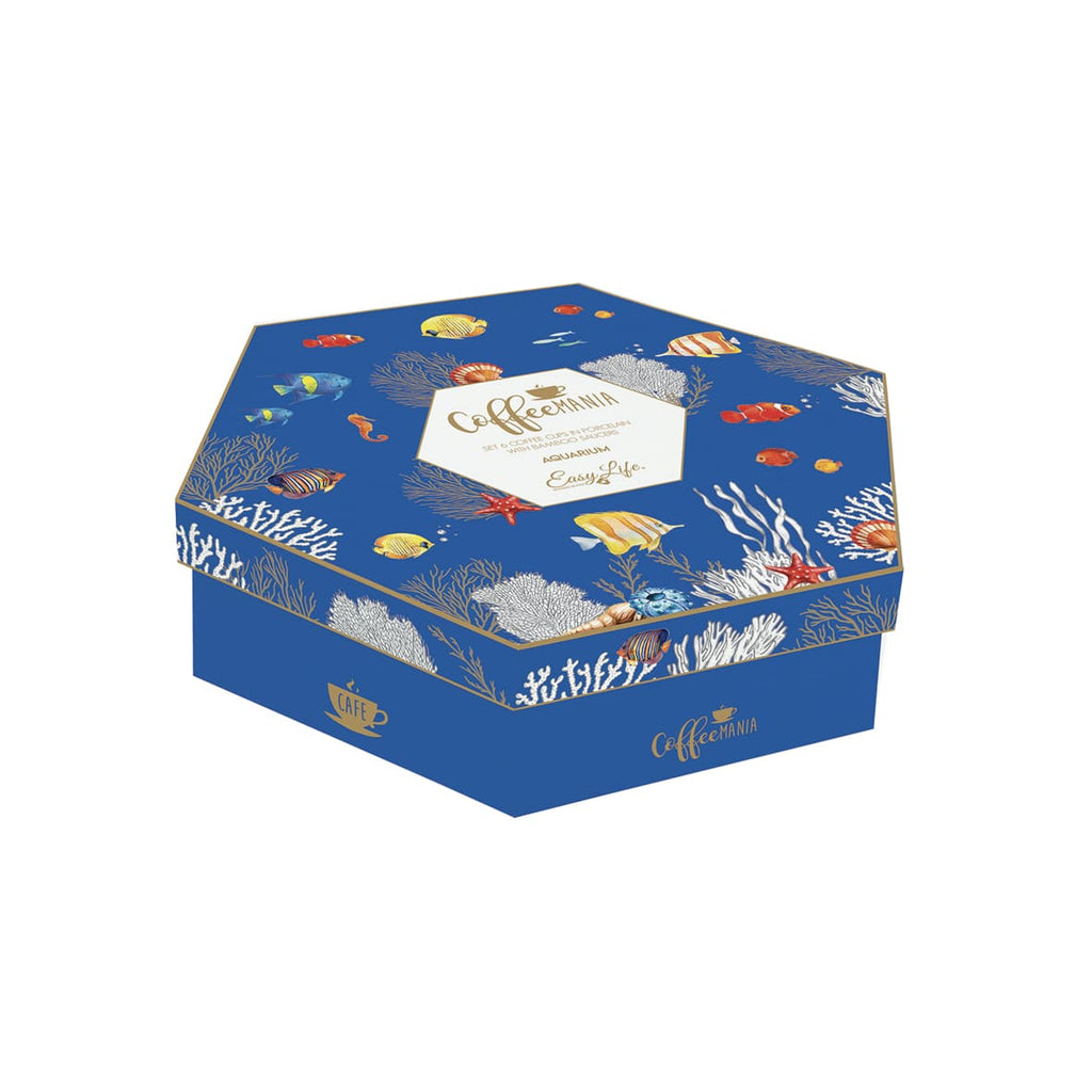 Set 6 Tazzine Con Piattini In Bamboo In Gift Box Aquarium Easy Life