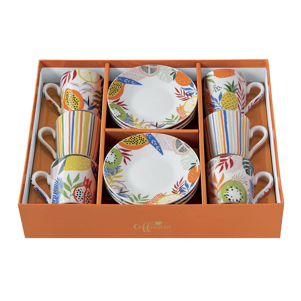 Set 6 Tazzine Con Piattini In Bamboo In Gift Box Tutti Frutti Easy Life