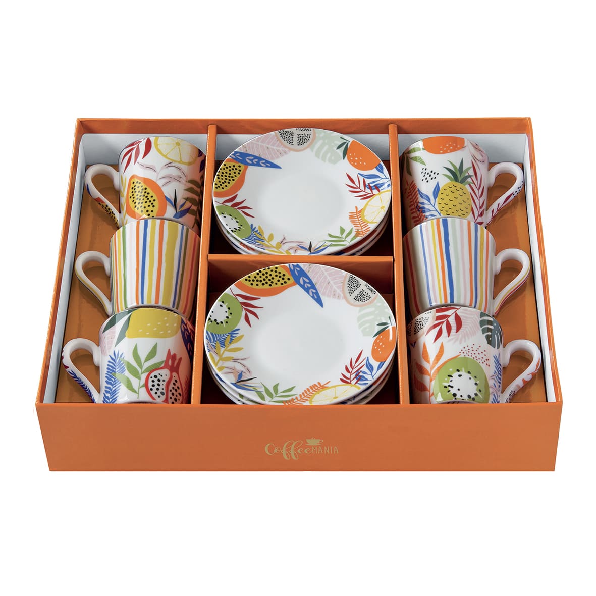 Set 6 Tazzine Con Piattini In Bamboo In Gift Box Tutti Frutti Easy Life
