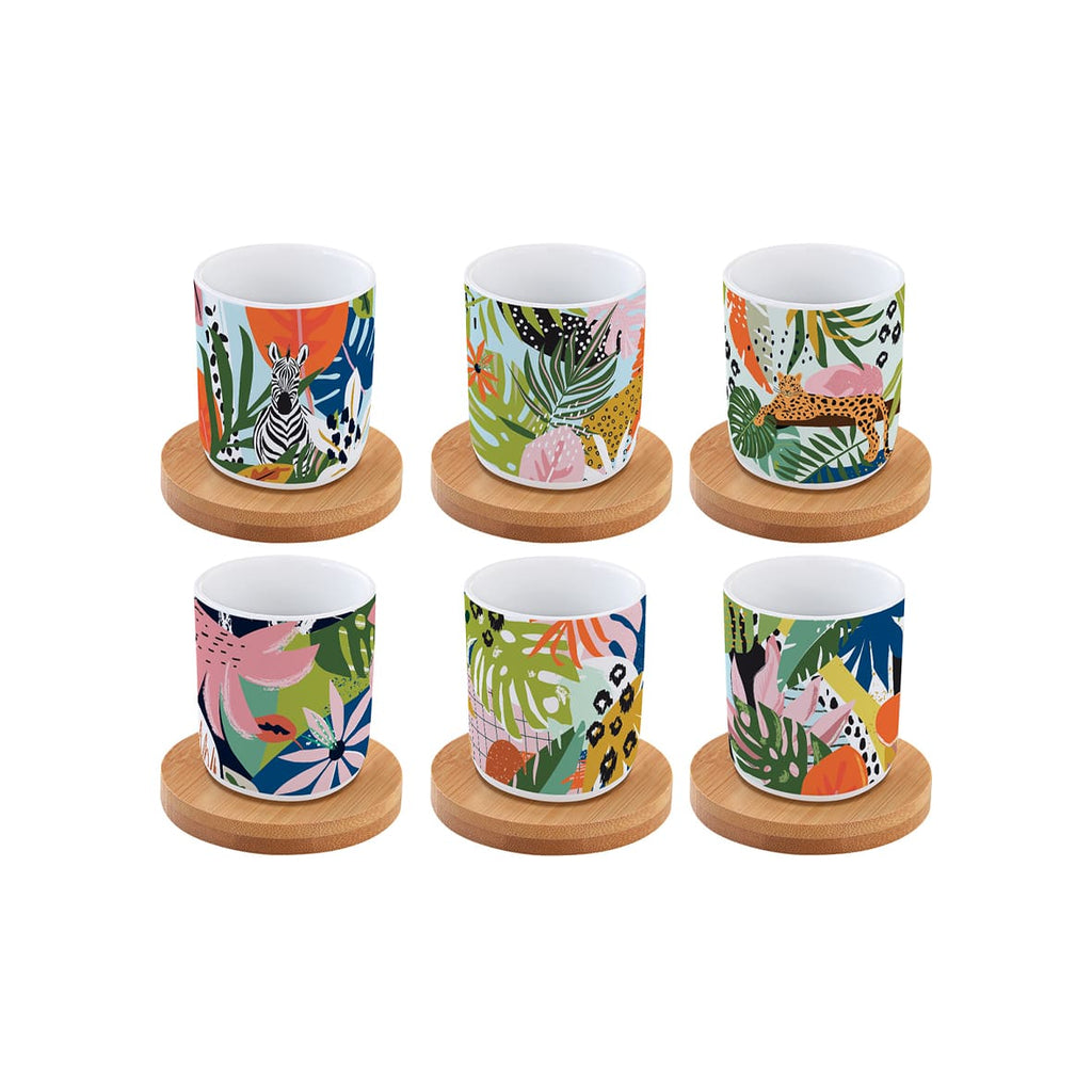 Set 6 Tazzine ConPiattini In Bamboo In Gift Box Tropical Vibes Easy Life