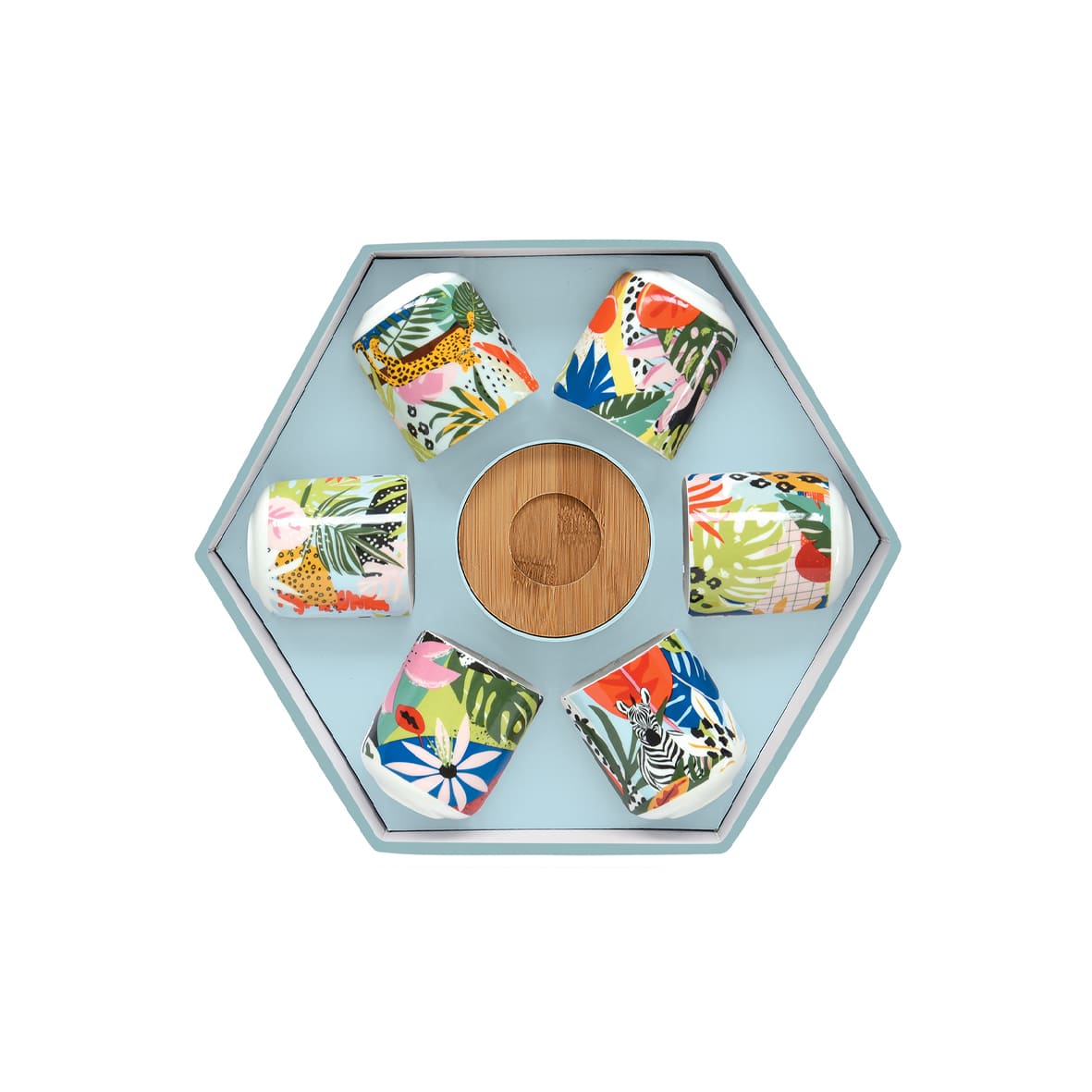 Set 6 Tazzine ConPiattini In Bamboo In Gift Box Tropical Vibes Easy Life