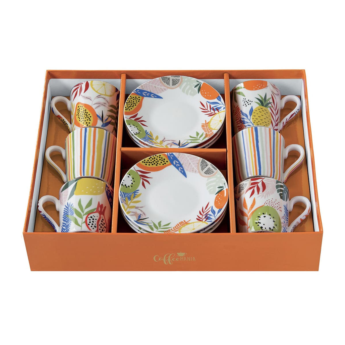 Set 6 Tazzine Con Piattini In Gift Box  Tutti Frutti Easy Life