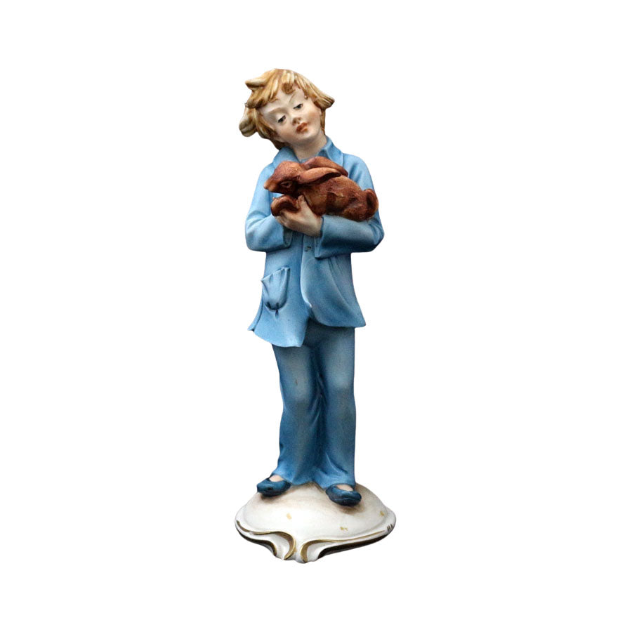 Statua blu con coniglio 21cm Capodimonte