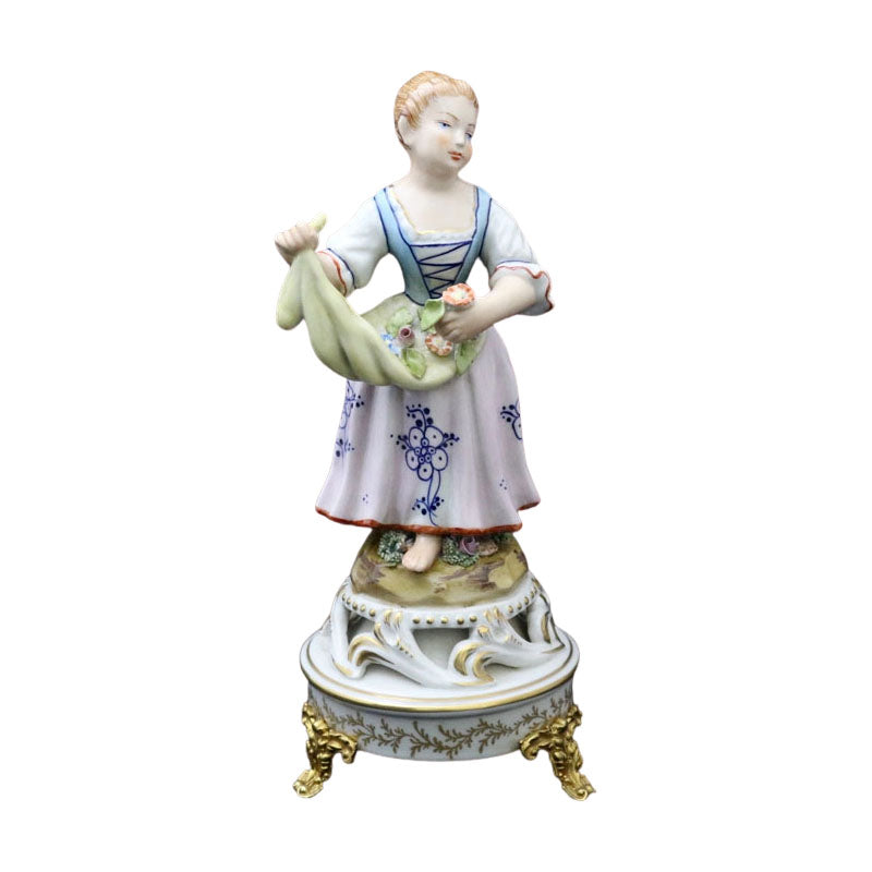 Statua fioraia su piedistallo 20cm Capodimonte
