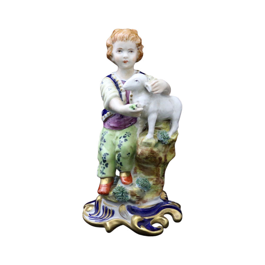 Statua 16,5cm pastorello con agnellino Capodimonte