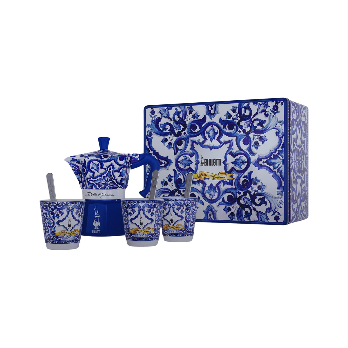 Set Moka 3 tazze 3 bicchierini e 3 palette Blu Mediterraneo Dolce E Gabbana