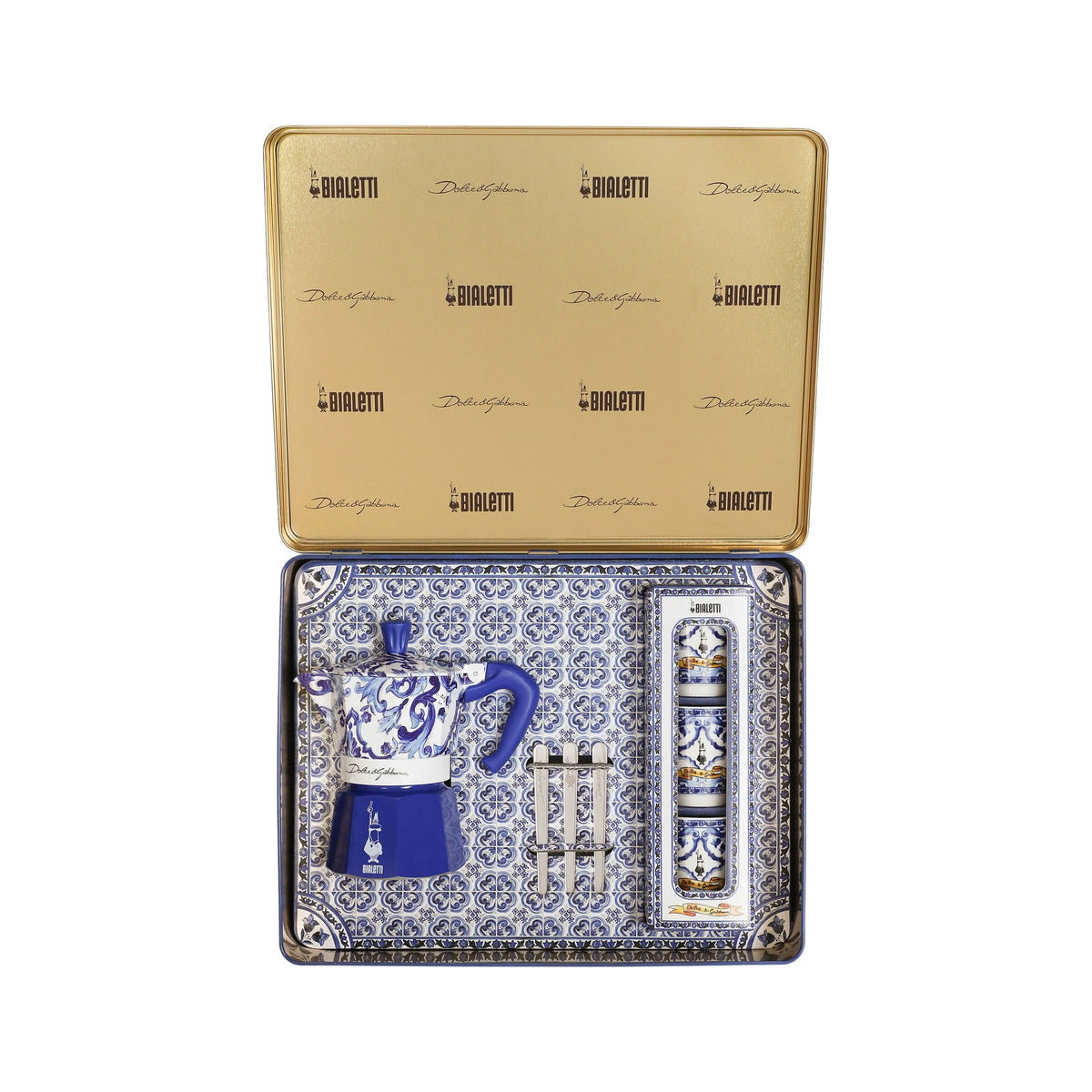 Set Moka 3 tazze 3 bicchierini e 3 palette Blu Mediterraneo Dolce E Gabbana