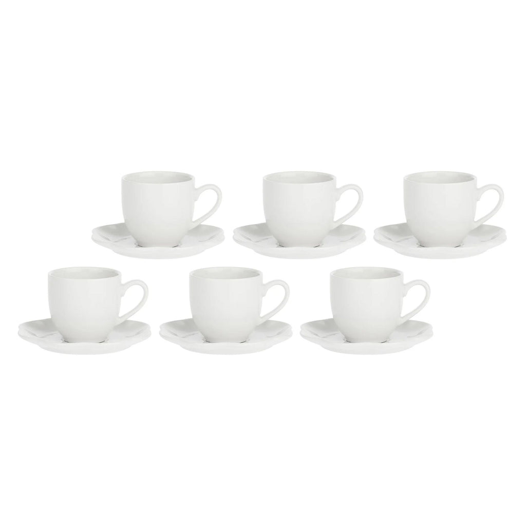 Set da 6, Tazza Caffe` con piattino, Villadeifiori La Porcellana Bianca