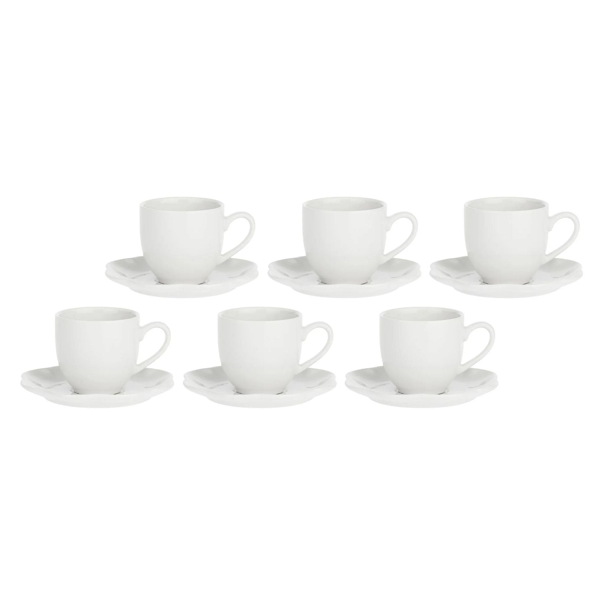 Set da 6, Tazza Caffe` con piattino, Villadeifiori La Porcellana Bianca