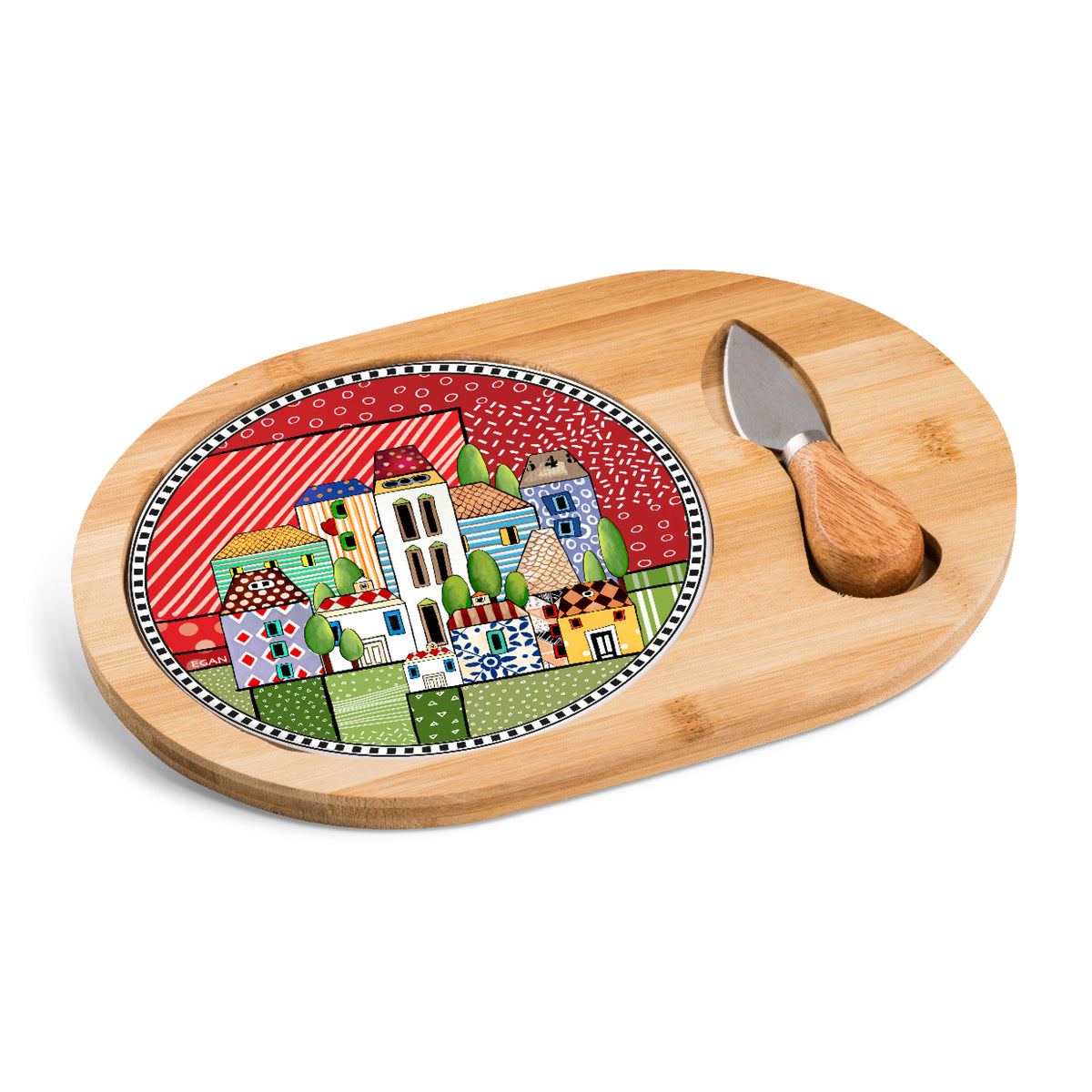 Tagliere Ovale Rosso Con Coltello Formaggio Paese Mio Egan