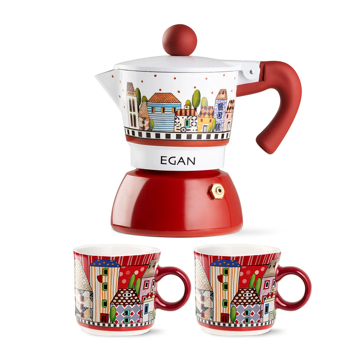 Set Moka 2 Cps + 2 Minimug Paese Mio Rosso Egan