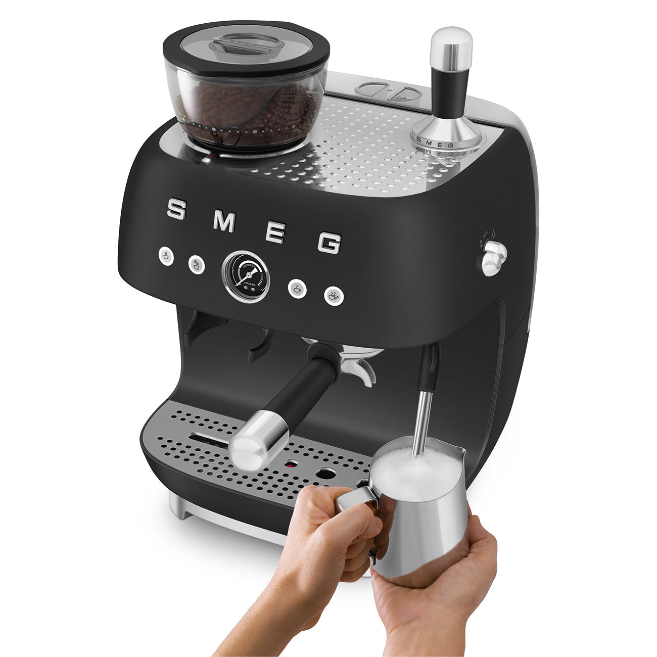Macchina per caffè espresso manuale con macinacaffè, Nero Opaco Plug EU Smeg