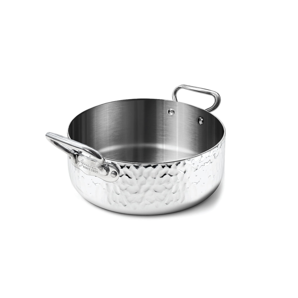 Casseruola Bassa Aluinox Martellato 3Ply 2/Manici 1907 Cm 28 Pentole Agnelli